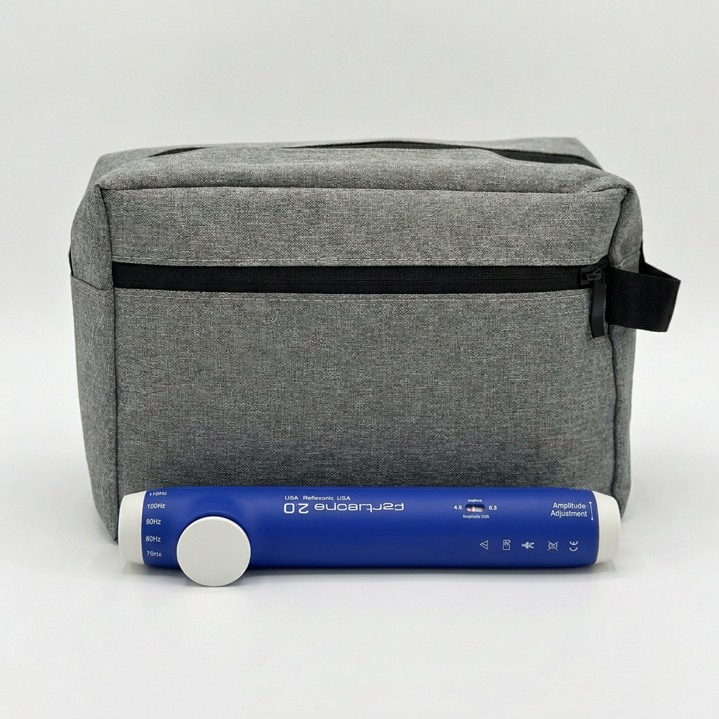 Blue FERTICARE 2.0 beside its gray soft carrying case